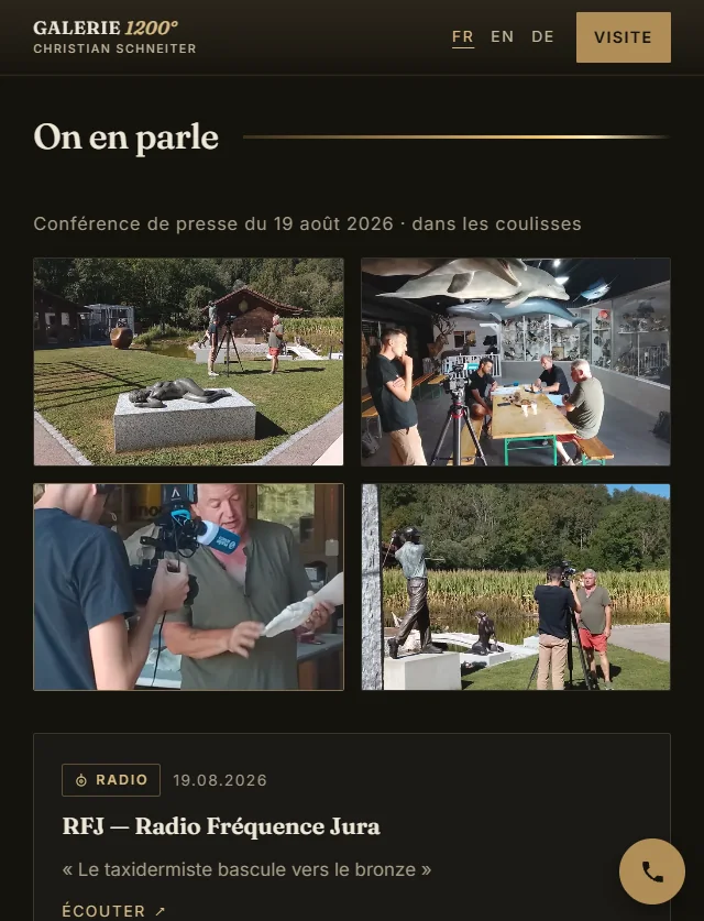 Le site galerie1200.ch affiché sur téléphone